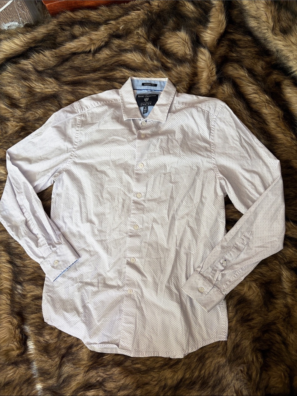 Resort Collection Men's White Dress Shirt with Micro Lavender Dot Print Size M